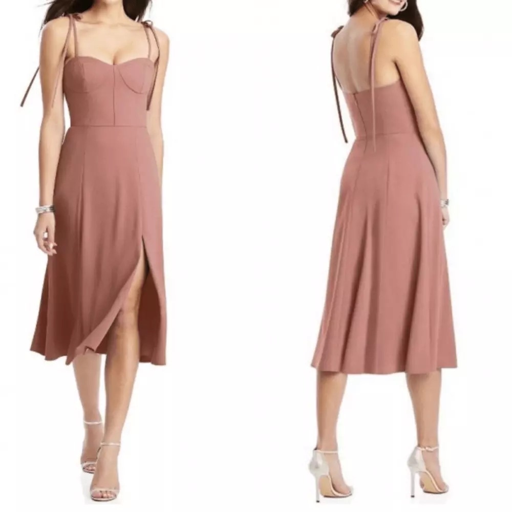 NWT Dessy Collection - Crepe Midi Bustier Dress - Size 6 - Desert Rose